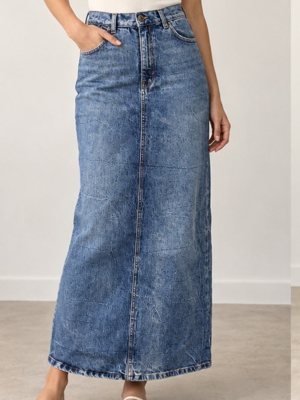 Kensie Jeans Retro Luxe High Rise Denim Maxi Skirt Blue 12/31